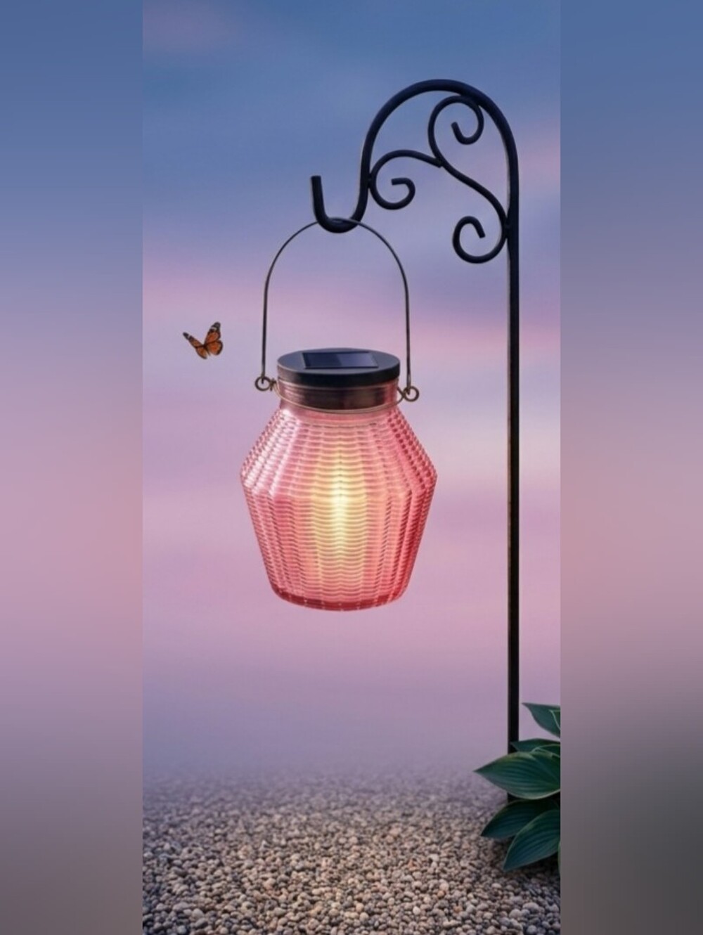 NWT Moonrays Pink Solar Glass Jar Lantern 26753